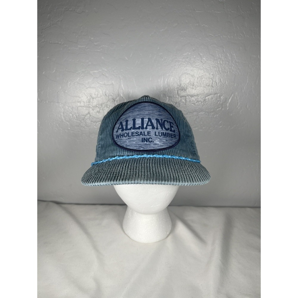 Vintage Corduroy Rope Hat Alliance Wholesale Lumber 80's USA made Blue Cap